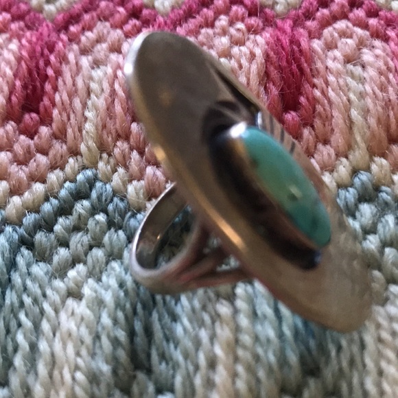On Hold Sterling turquoise ring , BIG interesting design. - Picture 2 of 6